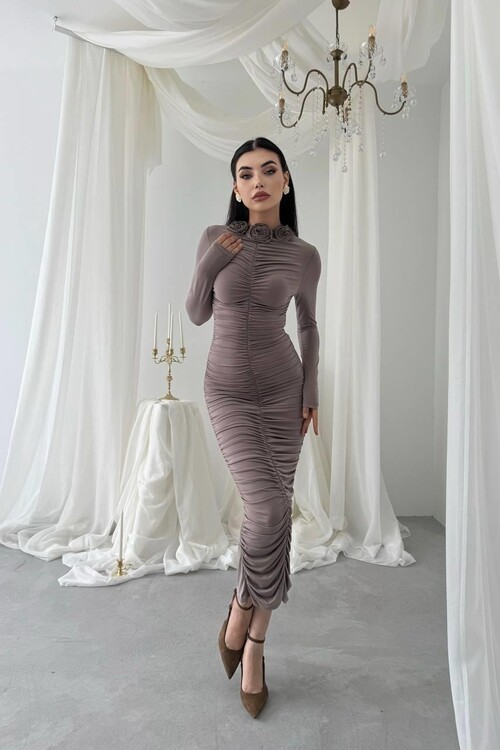 Carlis Gül Yaka Elbise