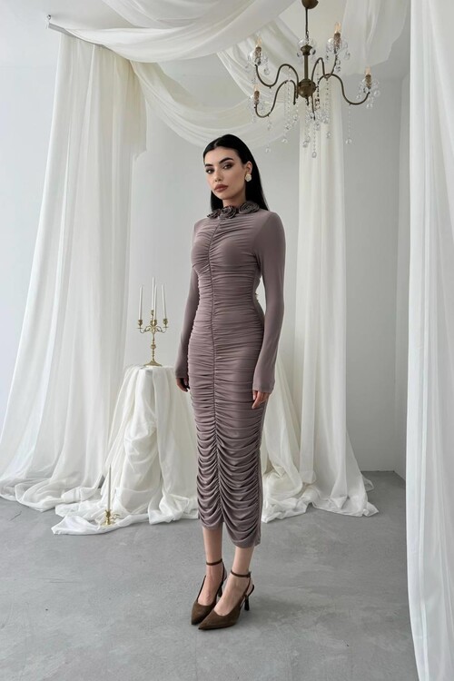 Carlis Gül Yaka Elbise