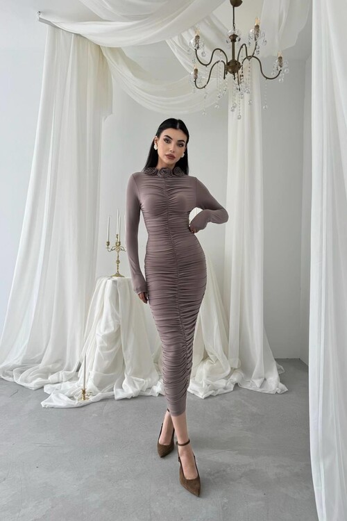 Carlis Gül Yaka Elbise