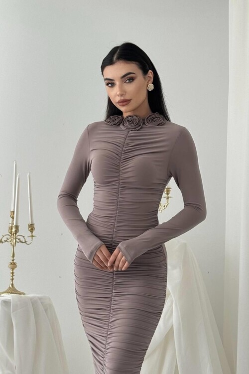 Carlis Gül Yaka Elbise