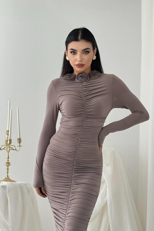 Carlis Gül Yaka Elbise