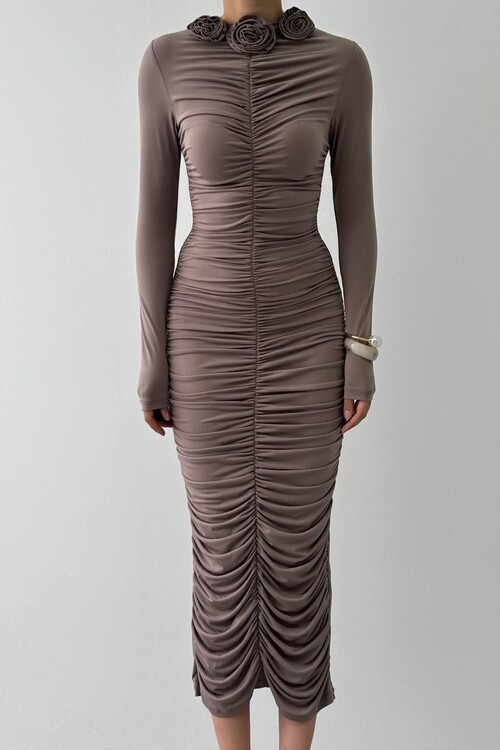 Carlis Gül Yaka Elbise