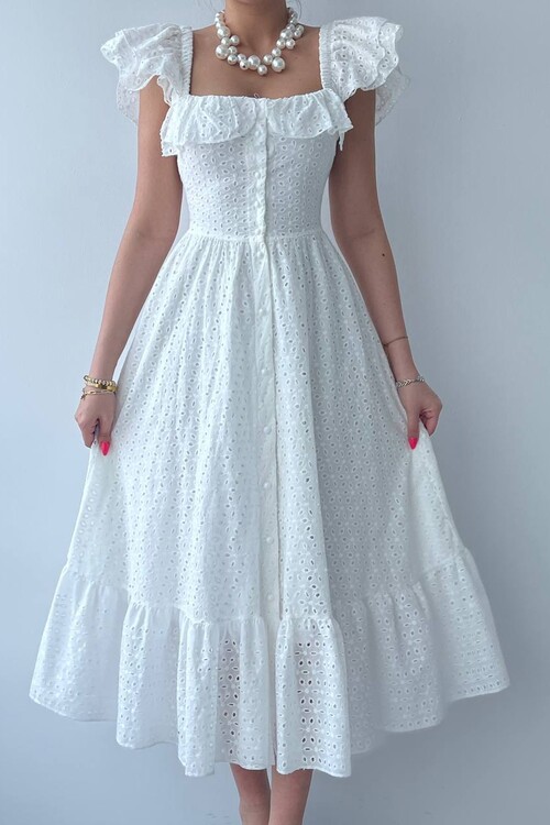 DENEP DÜĞME DETAYLI ELBİSE