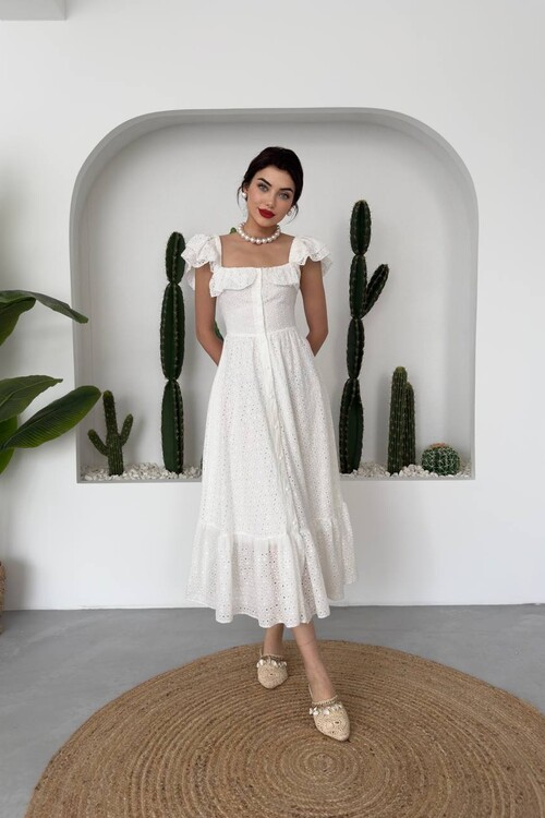 DENEP DÜĞME DETAYLI ELBİSE