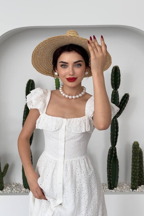 DENEP DÜĞME DETAYLI ELBİSE