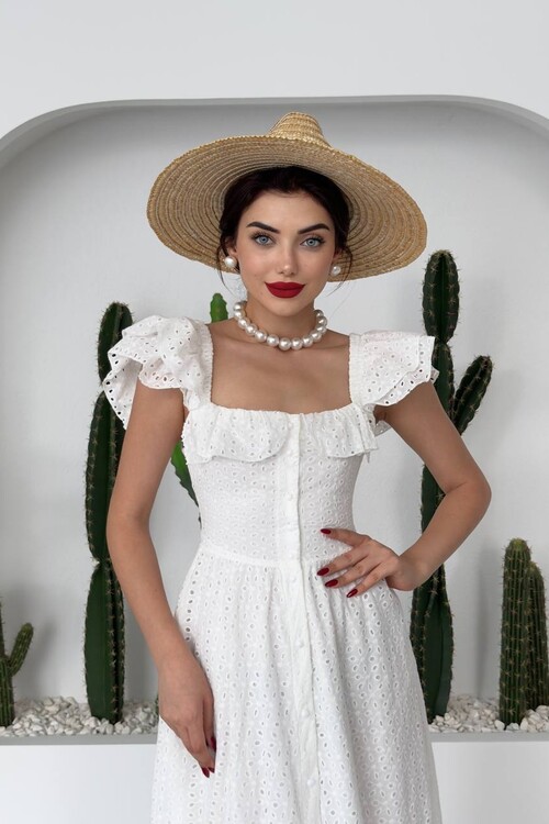 DENEP DÜĞME DETAYLI ELBİSE