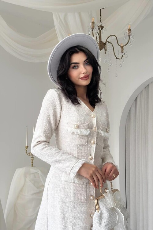 Fari Düğme Detaylı Elbise