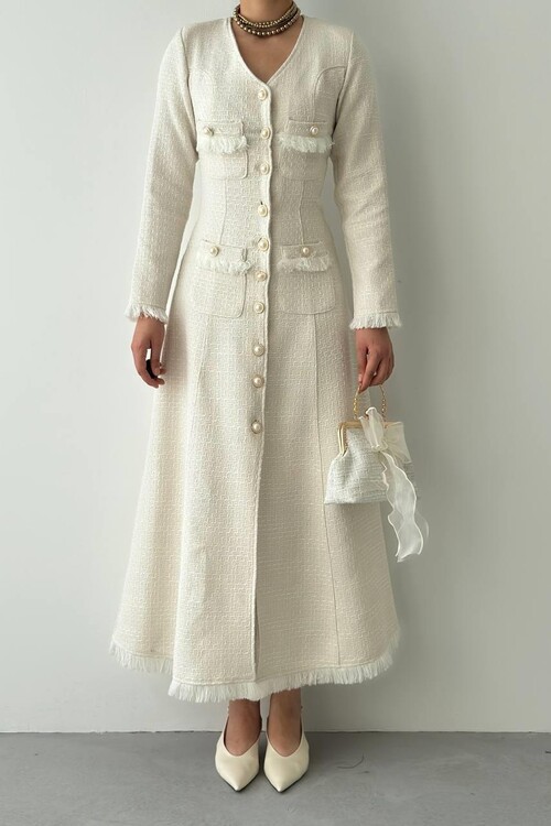 Fari Düğme Detaylı Elbise