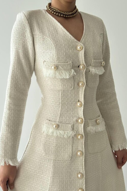 Fari Düğme Detaylı Elbise