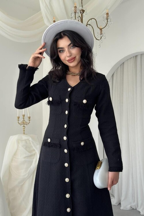 Fari Düğme Detaylı Elbise