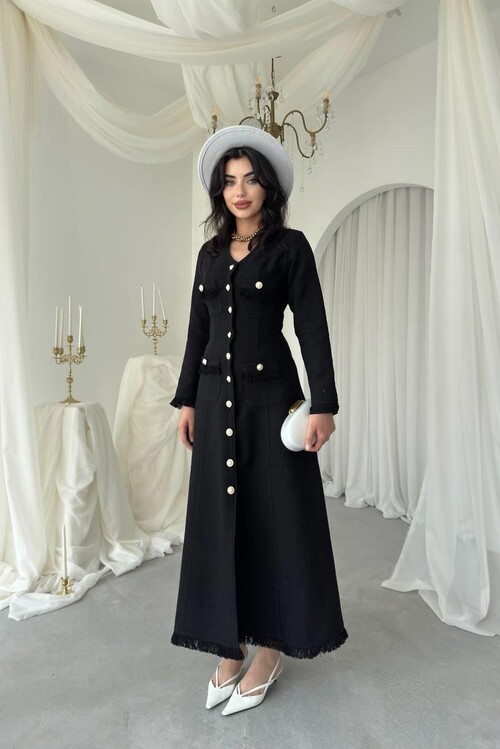 Fari Düğme Detaylı Elbise