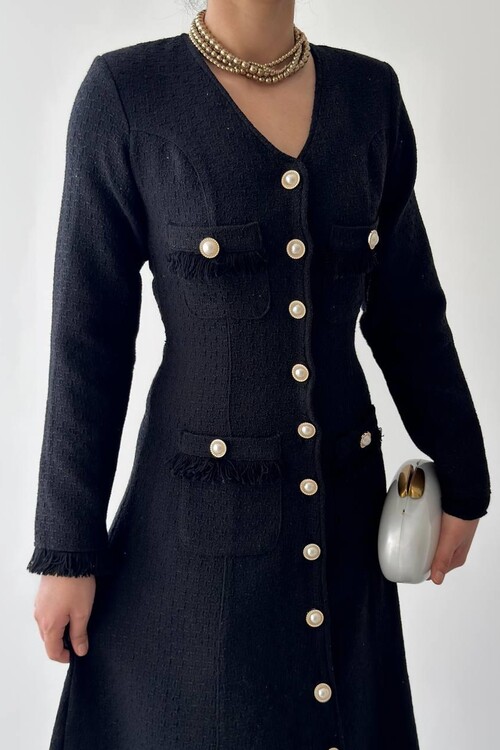 Fari Düğme Detaylı Elbise