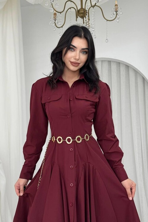 Feris Düğme Detaylı Elbise