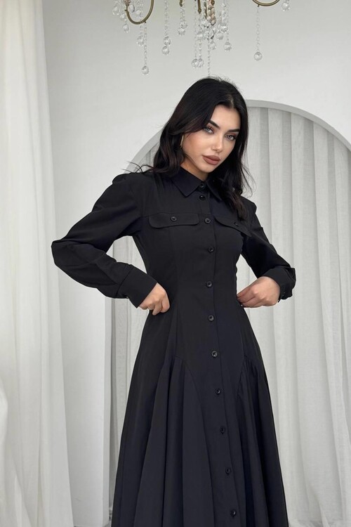 Feris Düğme Detaylı Elbise