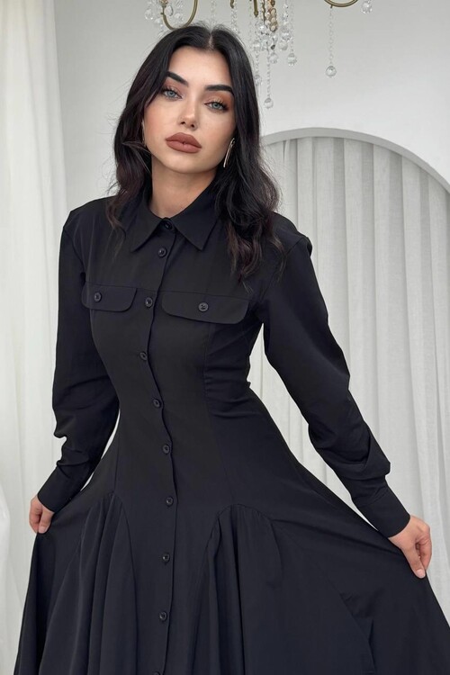 Feris Düğme Detaylı Elbise