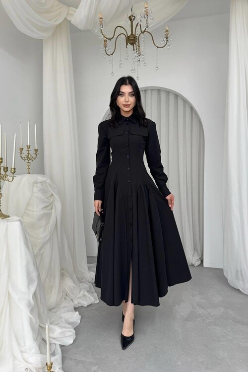 Feris Düğme Detaylı Elbise