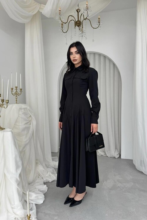 Feris Düğme Detaylı Elbise