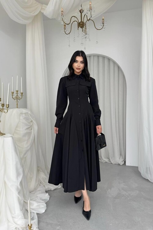 Feris Düğme Detaylı Elbise