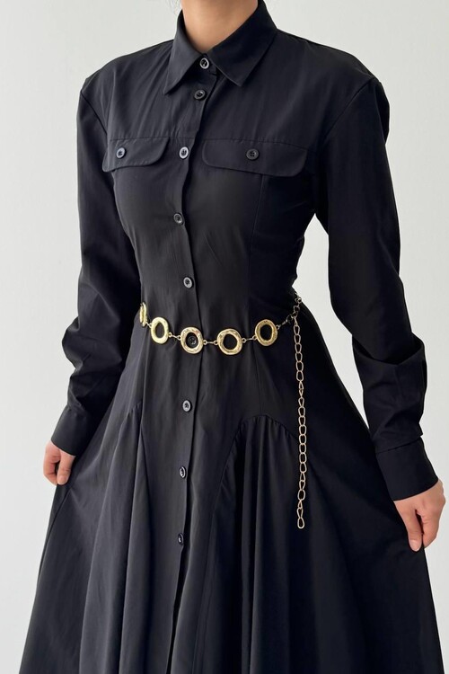 Feris Düğme Detaylı Elbise