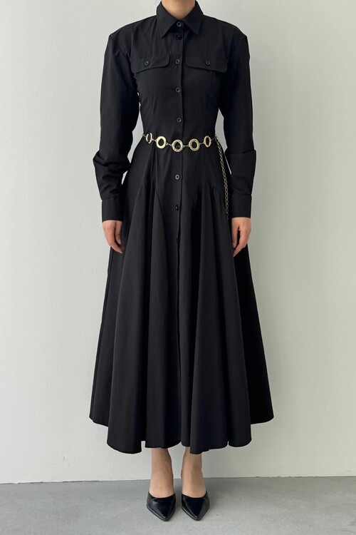 Feris Düğme Detaylı Elbise