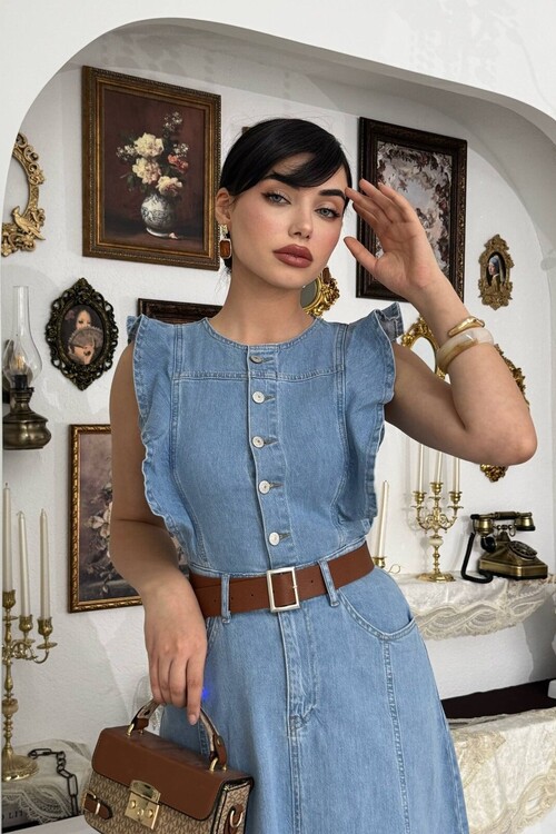 Hulse Cep Detaylı Denim Elbise