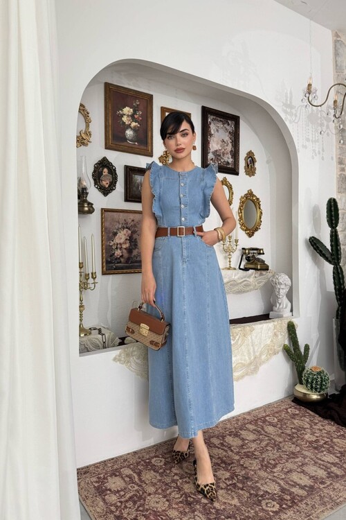 Hulse Cep Detaylı Denim Elbise