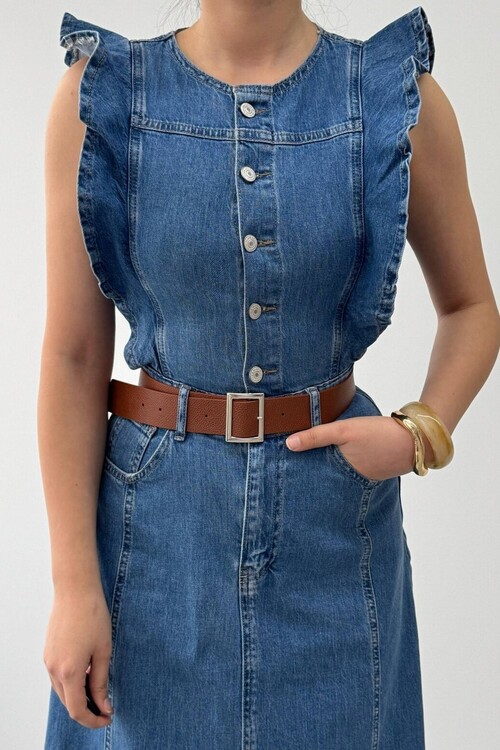 Hulse Cep Detaylı Denim Elbise