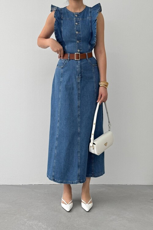 Hulse Cep Detaylı Denim Elbise