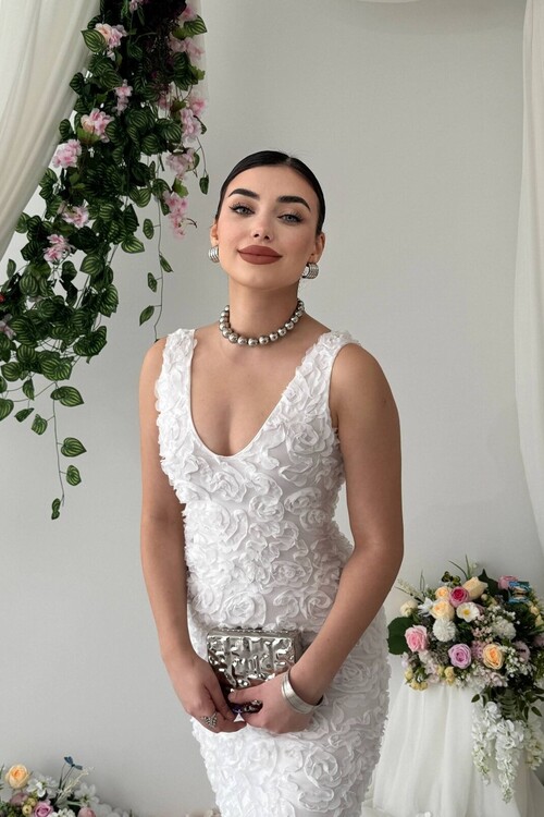 Kren Gül Detaylı Elbise