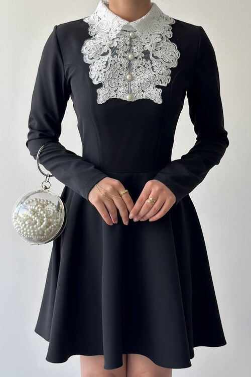 Leye Dantel Detaylı Elbise