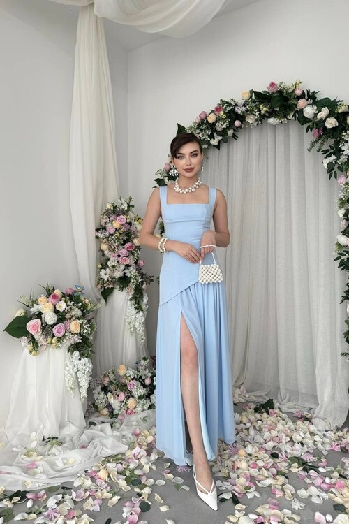 Luen Yırtmaç Detaylı Elbise