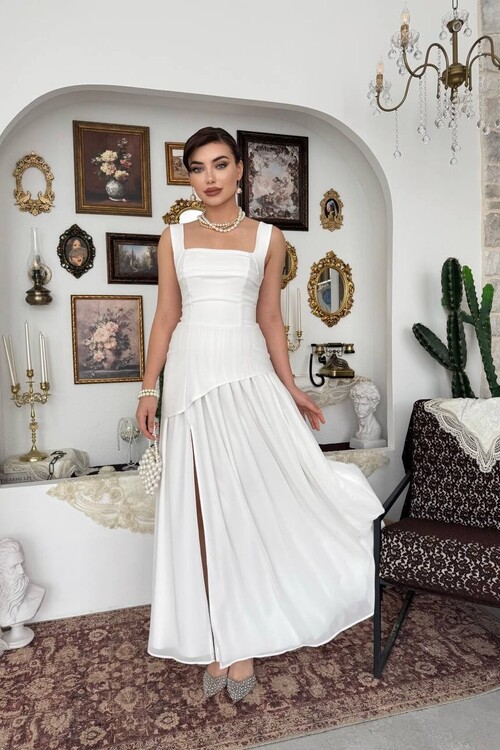 Luen Yırtmaç Detaylı Elbise