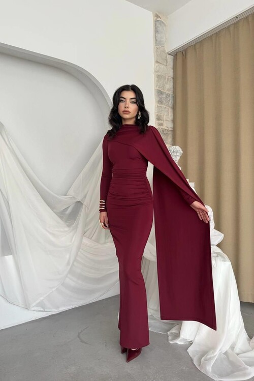 Orlean Şal Kol Detaylı Elbise