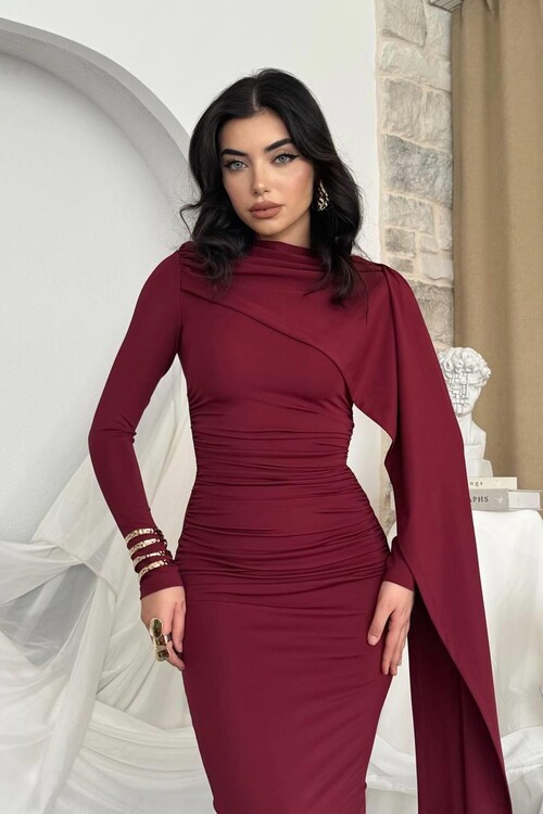 Orlean Şal Kol Detaylı Elbise