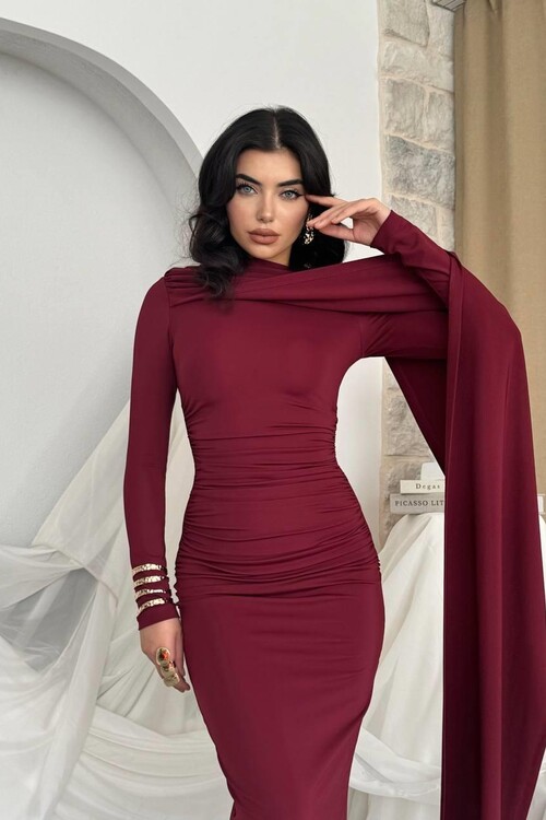 Orlean Şal Kol Detaylı Elbise