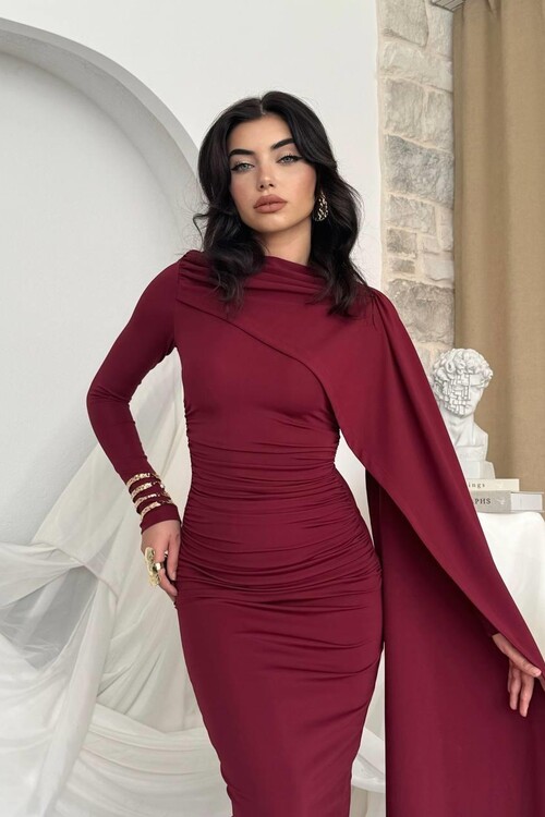 Orlean Şal Kol Detaylı Elbise