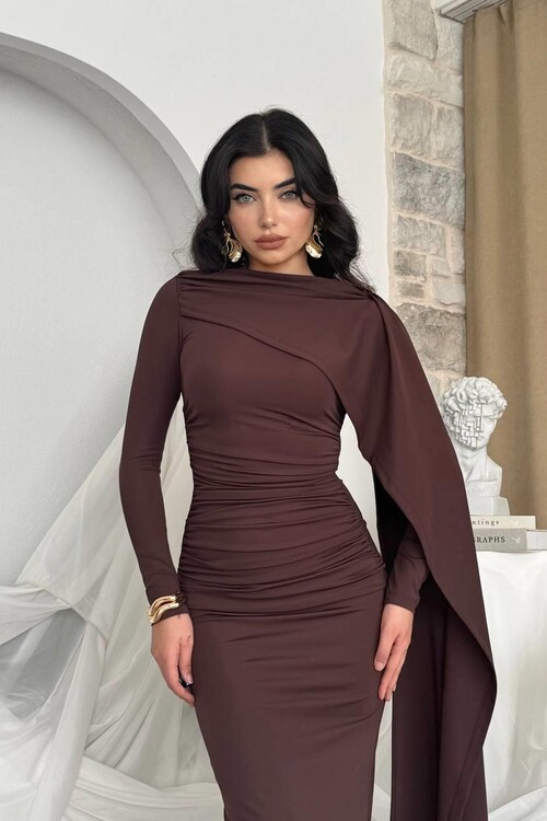 Orlean Şal Kol Detaylı Elbise