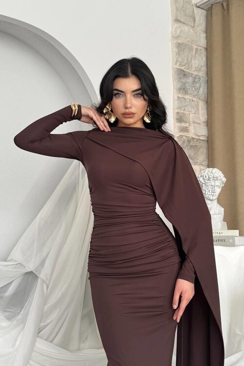 Orlean Şal Kol Detaylı Elbise