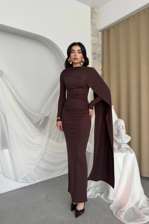 Orlean Şal Kol Detaylı Elbise