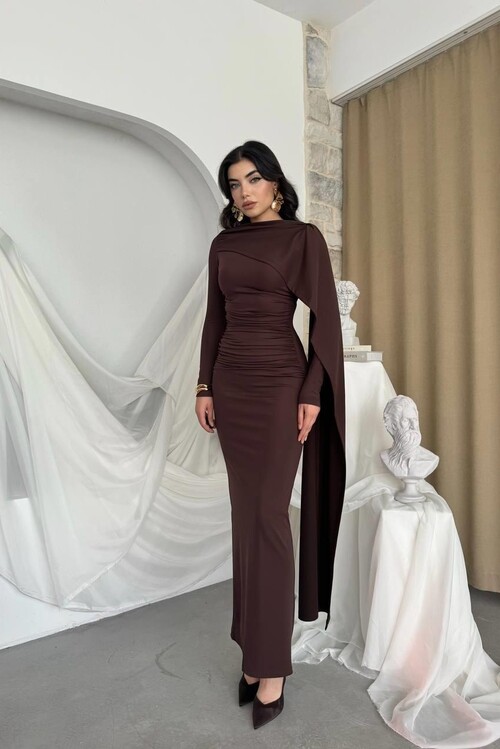 Orlean Şal Kol Detaylı Elbise