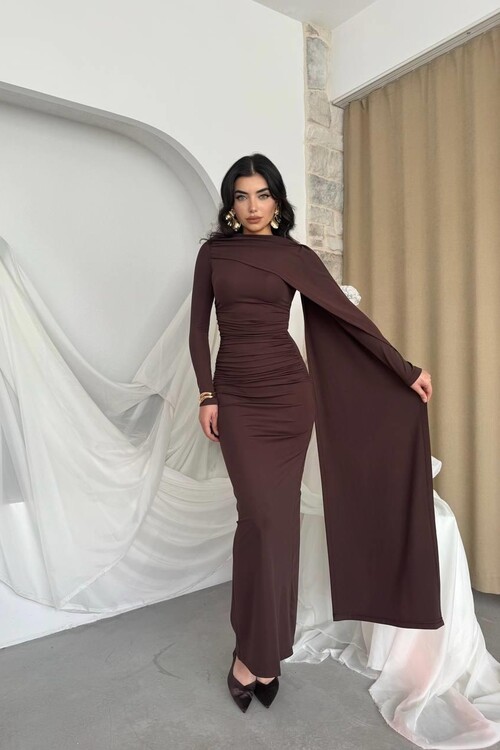 Orlean Şal Kol Detaylı Elbise