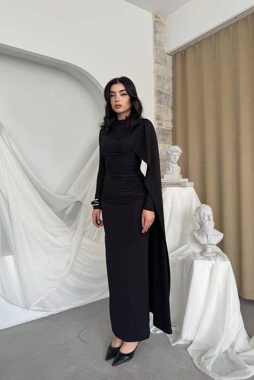 Orlean Şal Kol Detaylı Elbise