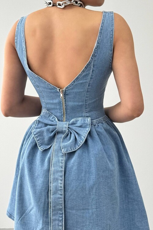 Rez Fiyonk Detaylı Denım Elbise