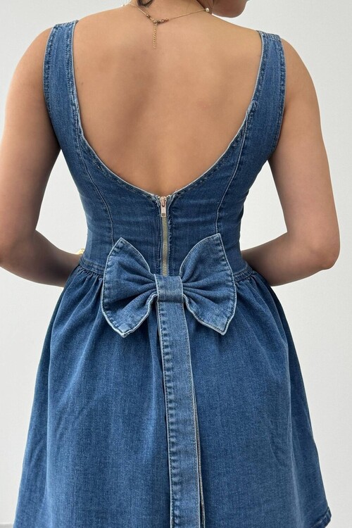 Rez Fiyonk Detaylı Denım Elbise