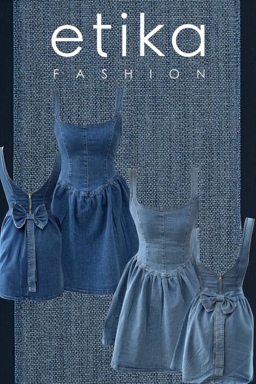 Rez Fiyonk Detaylı Denım Elbise