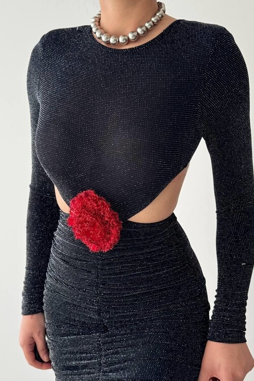 Sarih Gül Detaylı Elbise