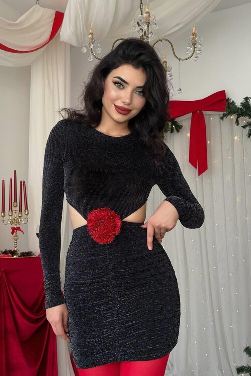 Sarih Gül Detaylı Elbise