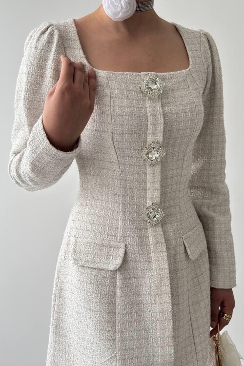 Sassa Düğme Detaylı Elbise