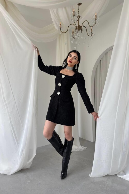 Sassa Düğme Detaylı Elbise