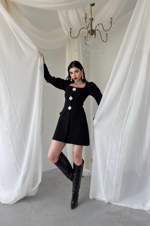 Sassa Düğme Detaylı Elbise